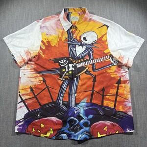 Hawaiian Shirts Jack Skellington Graphic Shirt Mens 2XL Halloween‎ Button Up